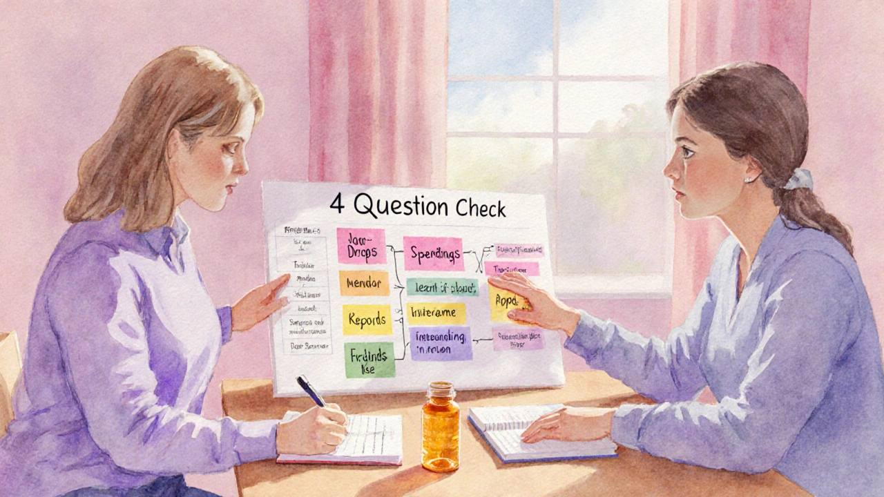 Therapy scene with patient journaling, pill bottle, and supportive friend in soft watercolor tones.