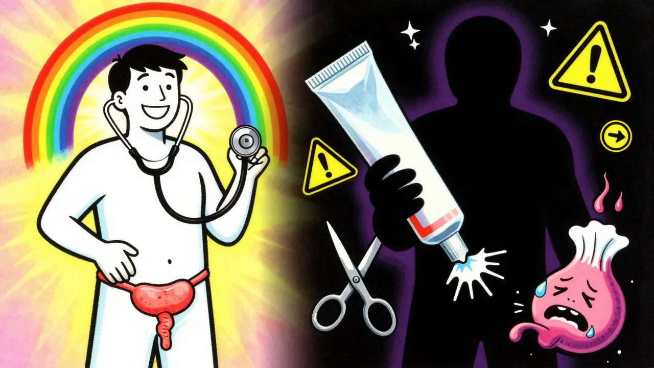 Contrast between healing and neglect with cartoon medical symbols