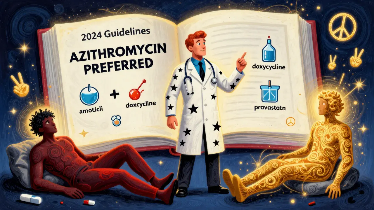 A heroic pharmacist protects two patients from toxic drug effects, surrounded by symbols of safer alternatives in psychedelic art style.